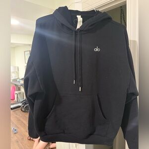 ALO Yoga Black Pullover Hoodie with White Logo